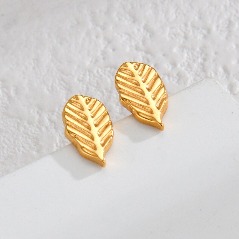 1 Pair Simple Fashionable Style Plant Shape Stainless Steel 18K Gold Plated Women's Stud Earrings h5 